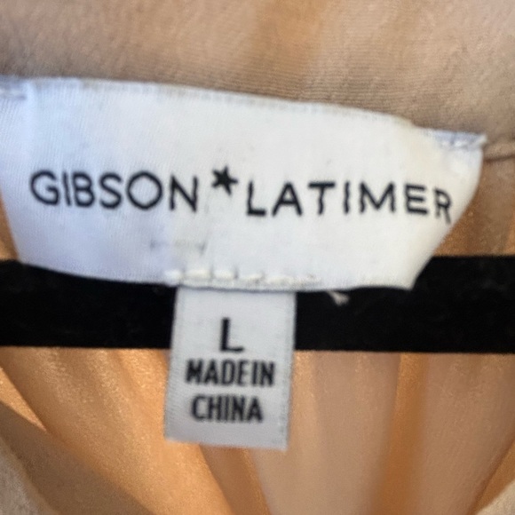 Gibson & Latimer | Peasant Split V-Neck Blouson Sleeve Tiered Hem Dress L Taupe - Picture 8 of 8